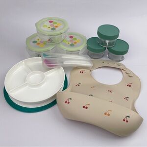 Baby Food Feeding Set, Baby Food Jar, Baby Bib, Baby Food Divided Plate